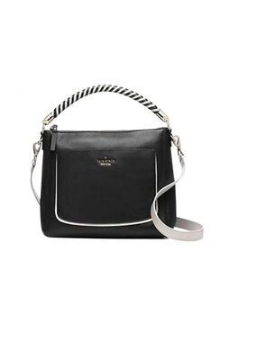 kate spade Black Leather Shoulder Bag with White Trim and Striped Handle